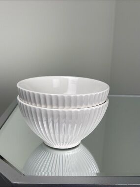 Neuve White Ribbed Ceramic Snack Bowls | 2 Prep & Dessert 4.25 “ Bowls